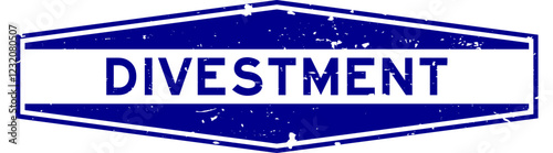 Grunge blue divestment word hexagon rubber seal stamp on white background