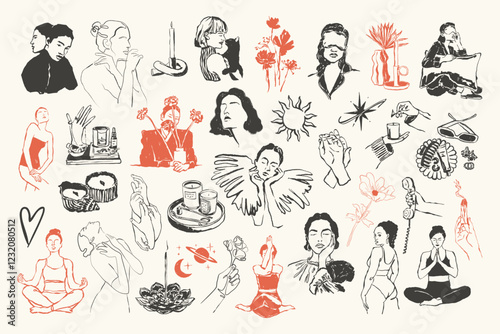 Self love and self care illustration set