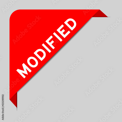 Red color of corner label banner with word modified on gray background