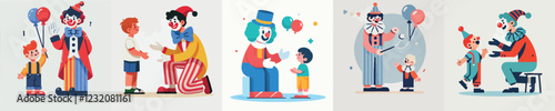 set of clown vectors entertaining little children
