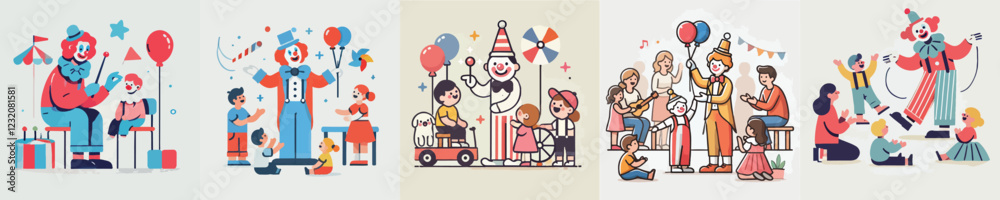 set of clown vectors entertaining little children set of clown vectors entertaining little children