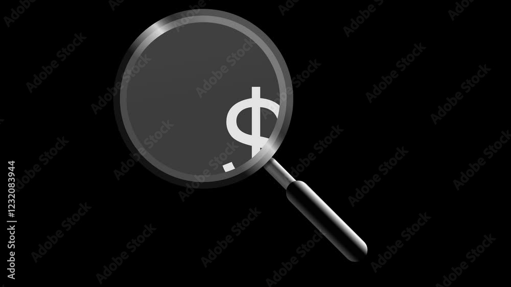 magnifying glass is hovering over a dollar sign on black and green background magnifying glass is hovering over a dollar sign on black and green background