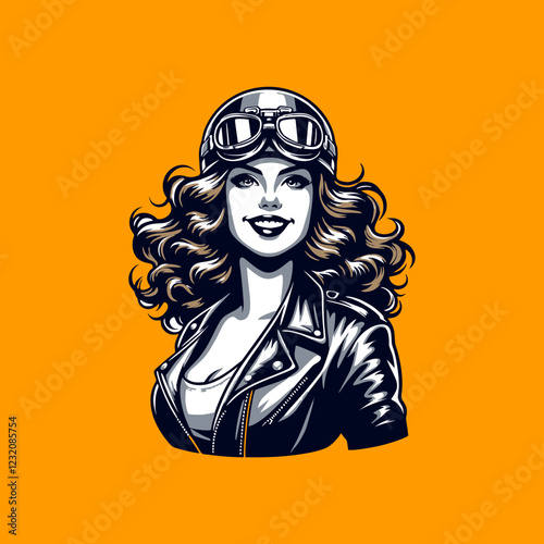 simple drawing of pinup girl biker rockstar vector