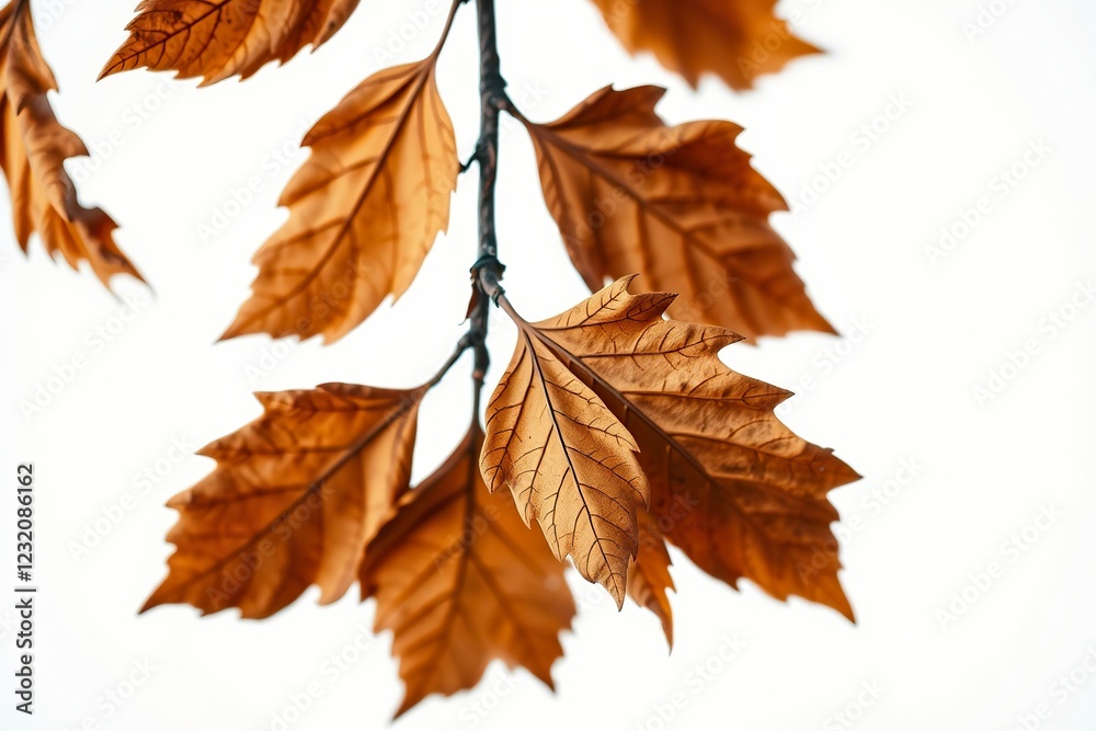Golden Autumn Leaves: A Branch of Dried, Crisp Foliage in Serene Photography Golden Autumn Leaves: A Branch of Dried, Crisp Foliage in Serene Photography
