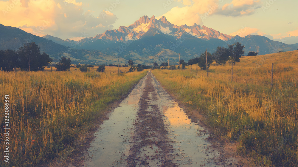 Mountain road sunset landscape Mountain road sunset landscape