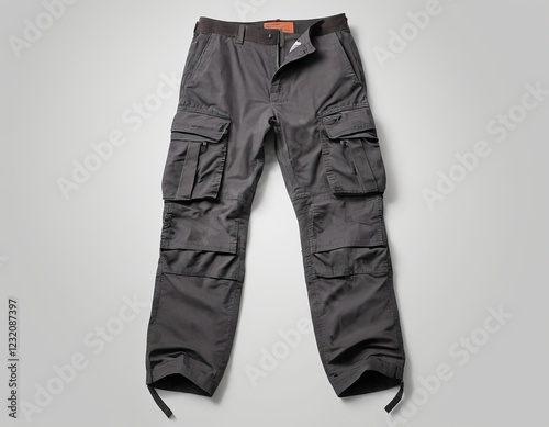 Stylish gray cargo pants featuring multiple pockets for practicality and comfort.