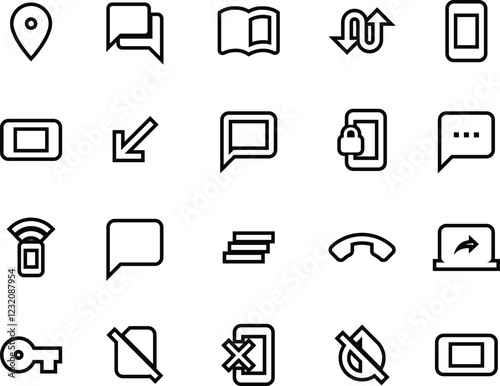 Contact doodle icons. Isolated communication signs for business. Set of line web pictogram
