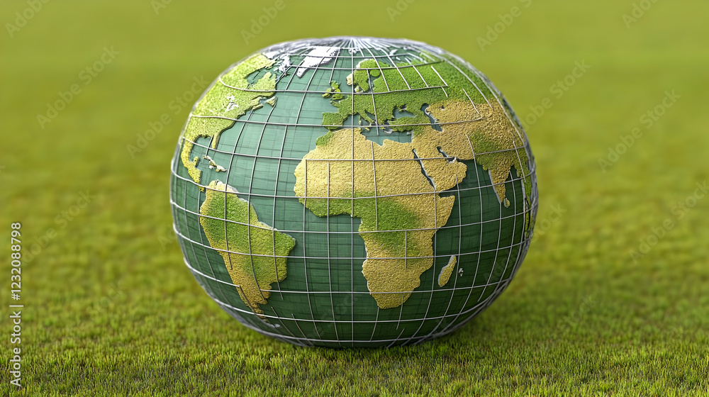 Green globe on grass, environmental concept Green globe on grass, environmental concept