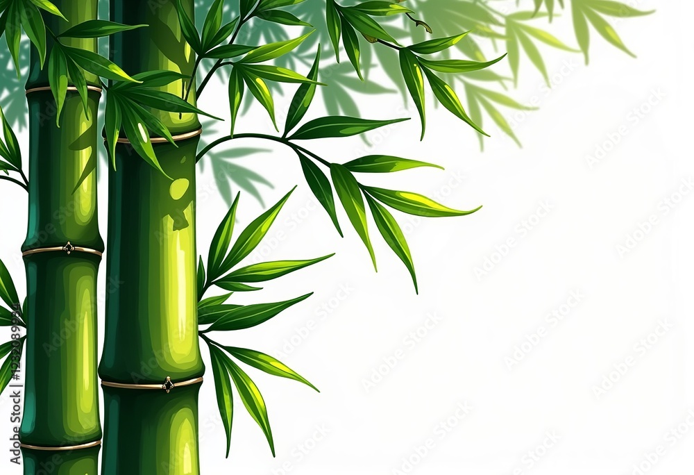 Obraz premium Green Bamboo Illustration: Cartoon Style, Flat Design, White Background, Simple Vector, High-Resolution Photo, Sharp Focus, Clear Colors, Professional Quality, Detailed Art, Digital Image. 