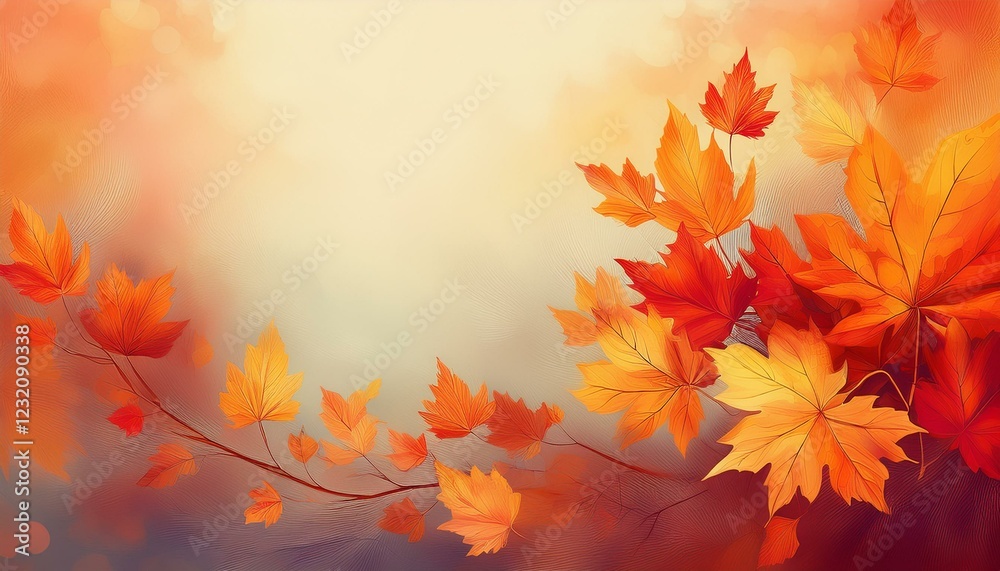 beautiful autumn-themed painting with autumn leaves and soft abstract background with copy space beautiful autumn-themed painting with autumn leaves and soft abstract background with copy space