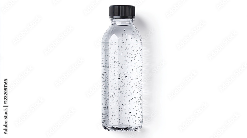 Fototapeta premium Clear Water Bottle with Bubbles on White Background