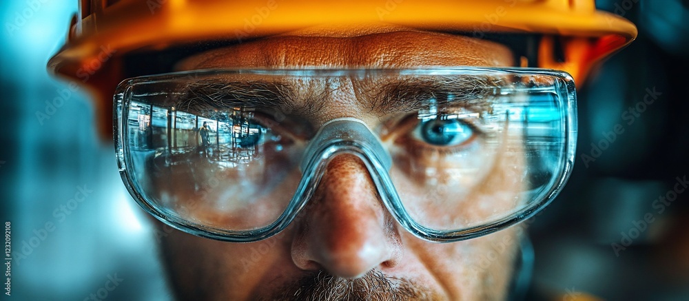 custom made wallpaper toronto digitalClose-up of a construction worker wearing safety glasses and a helmet in a busy site