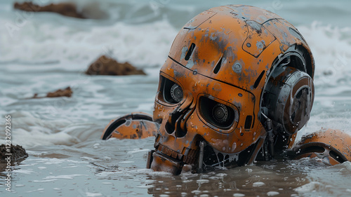 Wallpaper Mural An old, rusted robot washed ashore after the shipwreck of a transport ship carrying robots to research sites, now corroded by time and the elements. Torontodigital.ca