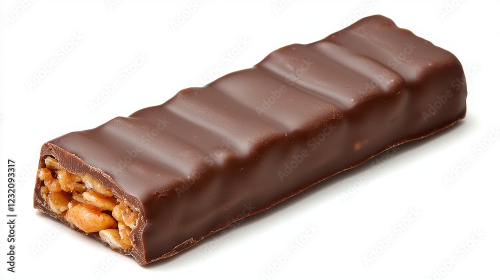 Delicious Chocolate Bar with Crunchy Caramel and Nut Filling Isolated on White Background Delicious Chocolate Bar with Crunchy Caramel and Nut Filling Isolated on White Background