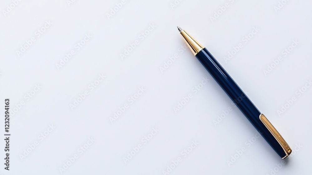 Elegant Blue Pen with Gold Accents on Clean White Background Elegant Blue Pen with Gold Accents on Clean White Background