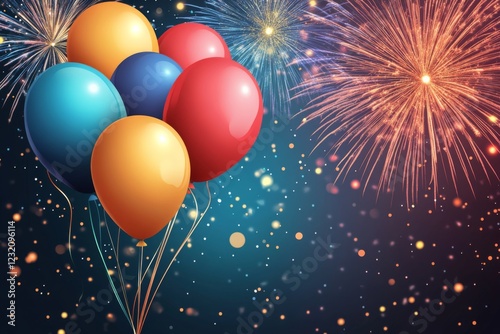 Festive Balloons with Fireworks Celebration photo