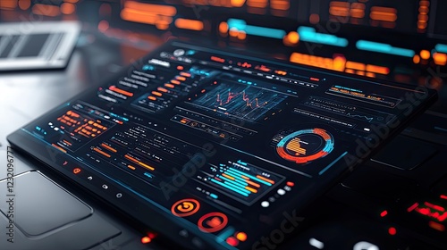 Futuristic Digital Dashboard with Data Visualization Elements