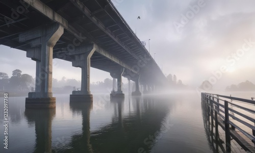 Wallpaper Mural Foggy morning at Fremantle road bridge with mist rising from swan river,  Fremantle,  bridges Torontodigital.ca