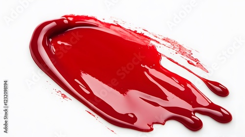 Vibrant red paint fluid flowing on a white background, creates a visual effect, generative AI