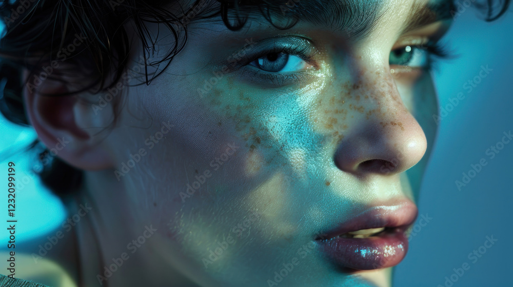 Fototapeta premium beauty portrait with androgynous models, vivid contrast, creative lighting, detailed textures, professional retouching, captivating focus