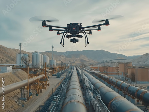 Drone aerial survey of industrial pipeline