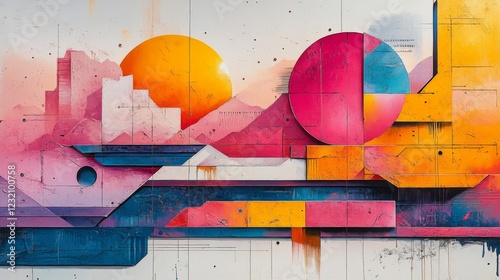 Geometric Sunset: An Abstract Cityscape Mural