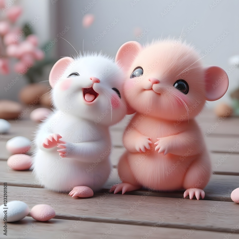Adorable Fuzzy Mice: A Sweet and Gentle 3D Illustration Adorable Fuzzy Mice: A Sweet and Gentle 3D Illustration