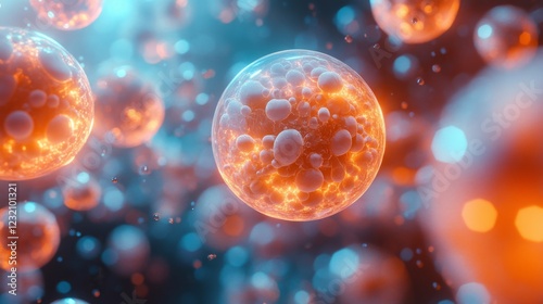 Abstract Cellular Structure: Glowing Spheres in Vibrant Hues