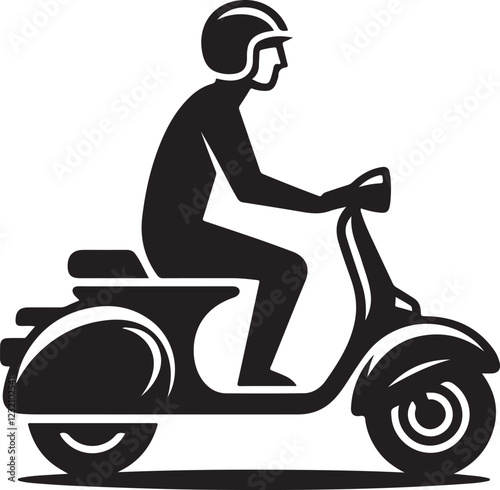 A man on a scooter that has a picture of a man on the front
