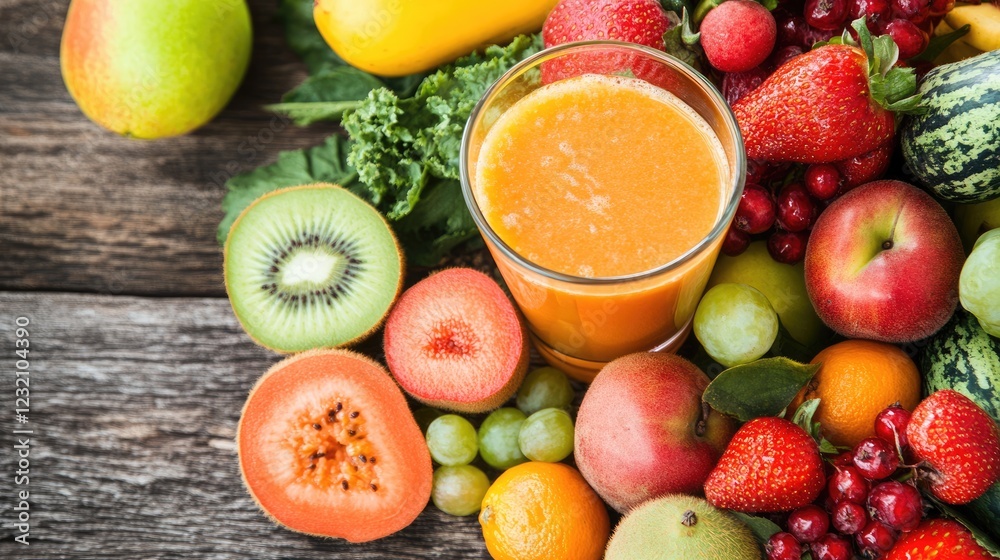A glass of fresh fruit juice made from exotic, locally grown ingredients. A glass of fresh fruit juice made from exotic, locally grown ingredients.