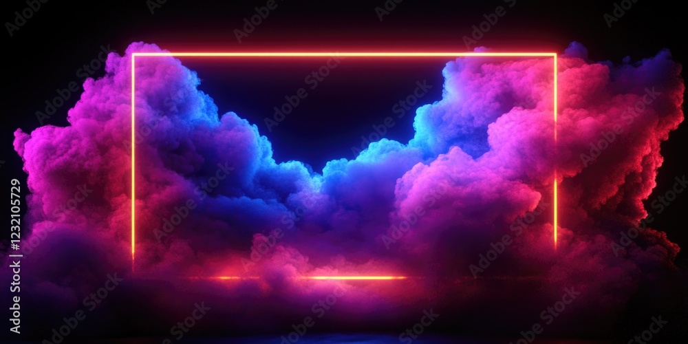 Obraz premium Neon Frame in Cloudy Sky