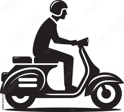A man on a scooter that has a picture of a man on the front
