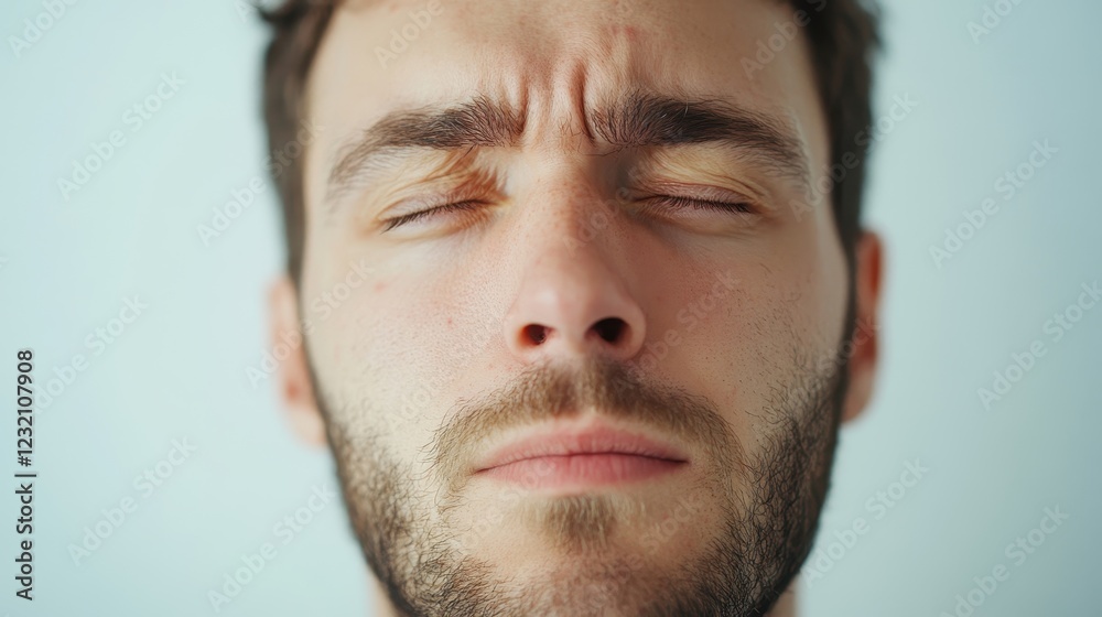 Obraz premium Introspective Man with Closed Eyes and Relaxed Expression