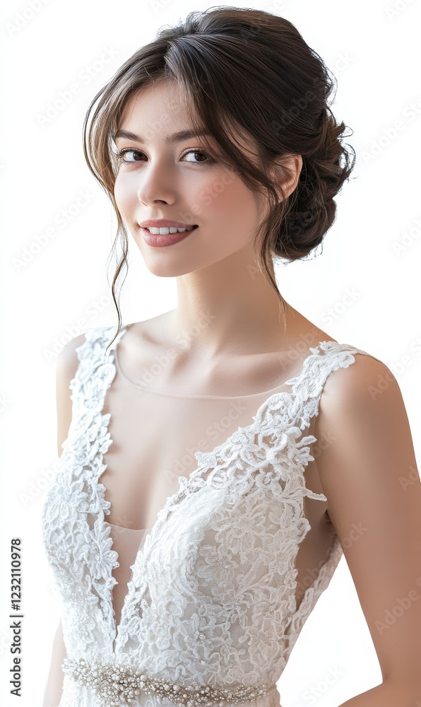 The beautiful bride is wearing a pure white wedding dress The beautiful bride is wearing a pure white wedding dress