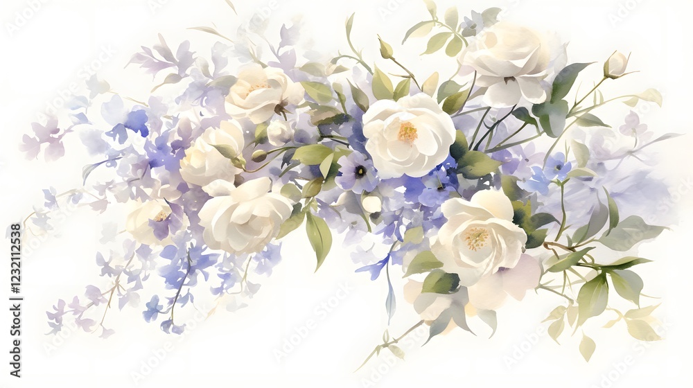 Watercolor floral bouquet with jasmine flowers in detail