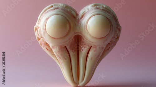 Abstract Heart Sculpture: A Surrealist 3D Render of a Unique Heart Shape with Eyes