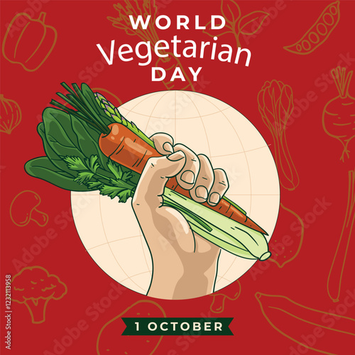 world vegetarian day  poster design, vegetarian day vector illustration, different vegetables vector, 1st October