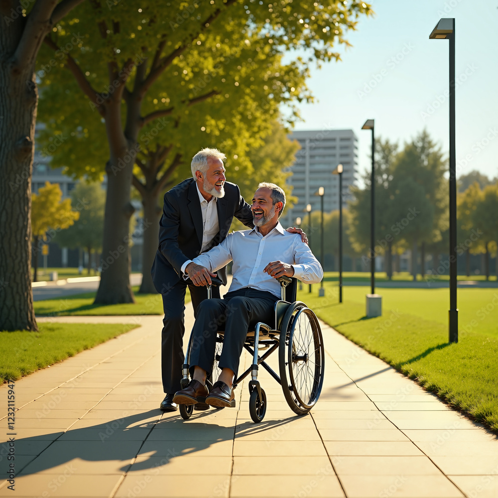 A Joyful Moment Between Friends Enjoying Their Time Together in a Beautiful Park A Joyful Moment Between Friends Enjoying Their Time Together in a Beautiful Park