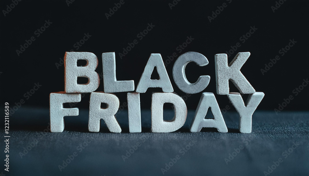 Obraz premium Stone text BLACK FRIDAY on dark backdrop. Sale, big offer.