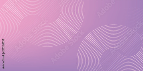 Abstract circle lines on pink and purple background. Geometric stripe line art design for poster, brochure, cover, website, header, web banner, presentation.