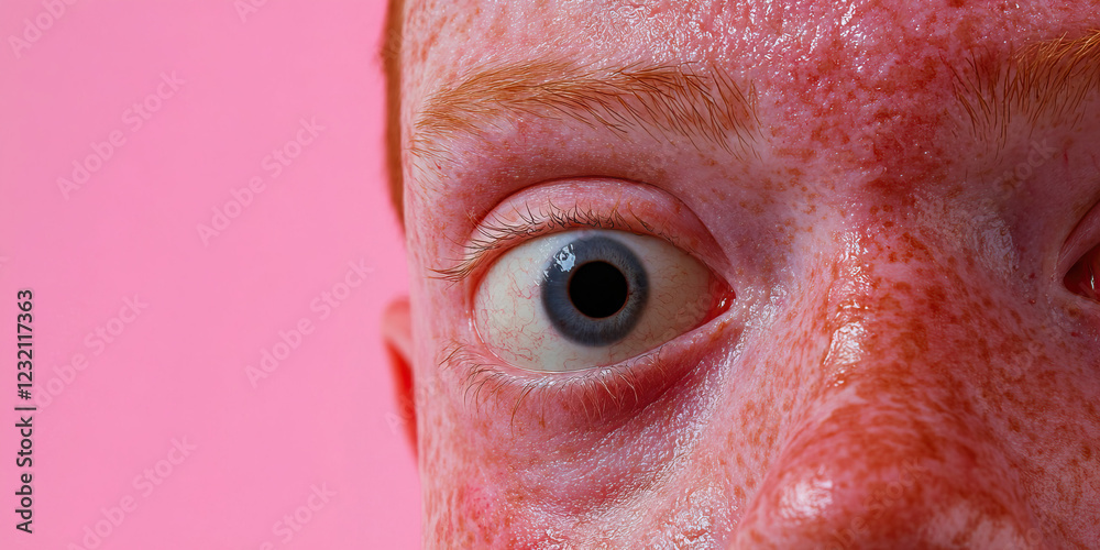 Naklejka premium Close-up of Freckled Face and Blue Eye