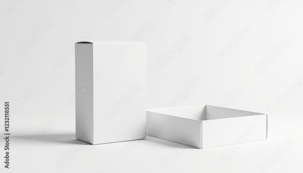 Modern box template mockup against clean white background, elegant design Modern box template mockup against clean white background, elegant design