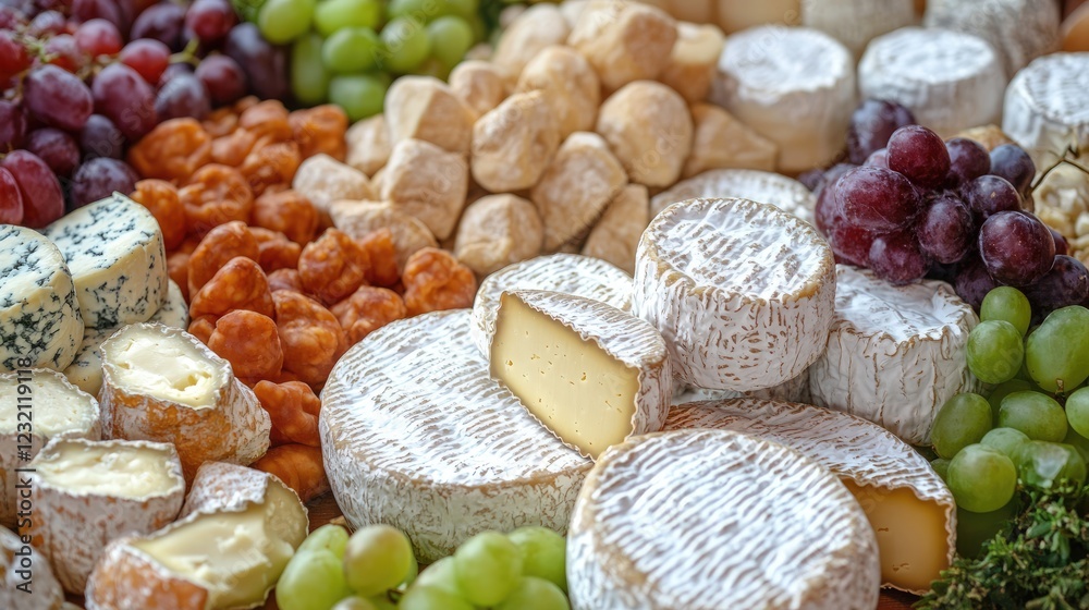 A visually appealing arrangement of handcrafted cheeses from a local dairy. A visually appealing arrangement of handcrafted cheeses from a local dairy.