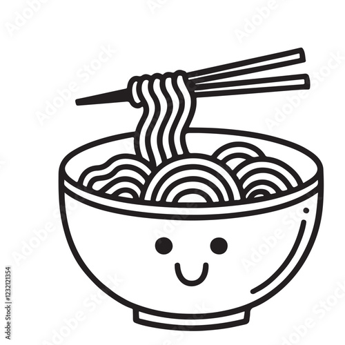 Cute Noodle Bowl Cartoon Illustration with Chopsticks