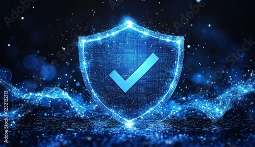 A blue shield with a check mark on it