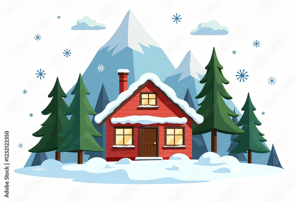 冬の山小屋:シンプルなベクター、フラットイラスト、松の木、雪の結晶、白い背景、カラフルなデザイン、可愛い漫画スタイル、レイヤークリップアート、クリーンな線、ベクターグラフィックス。
冬の山小屋:シンプルなベクター、フラットイラスト、松の木、雪の結晶、白い背景、カラフルなデザイン、可愛い漫画スタイル、レイヤークリップアート、クリーンな線、ベクターグラフィックス。