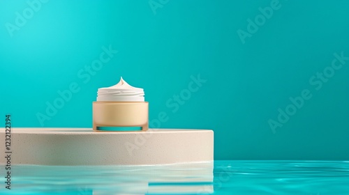 Luxurious moisturizing cream on a minimalist display serene spa environment product photography indoor setting calm aesthetic beauty concept for wellness photo