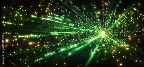 A green lighted image of a starburst with a green background