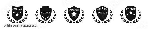 Police badge icons. Police vector icons. Police symbols. Sheriff icons