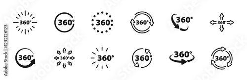 360 degrees. 360 degree views. Rotation 360 degrees. Rotate 360 degrees vector icons. 360 degrees panorama. 360 degree view